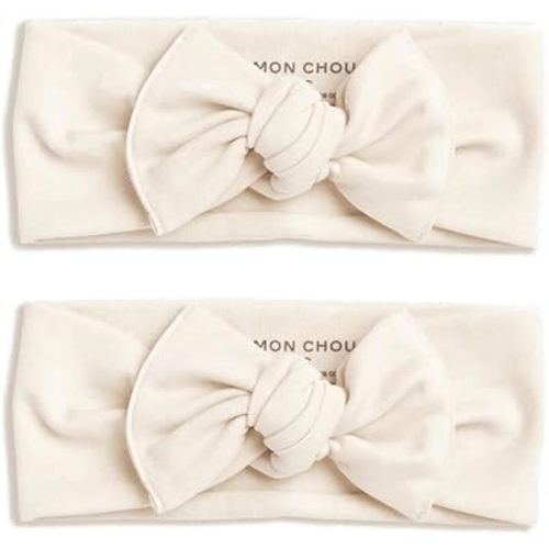 Baby Girl Bows, 100% Organic Cotton Clothes, Hair Accessories for Newborn Girls, Super-Soft Headband, Set of 2