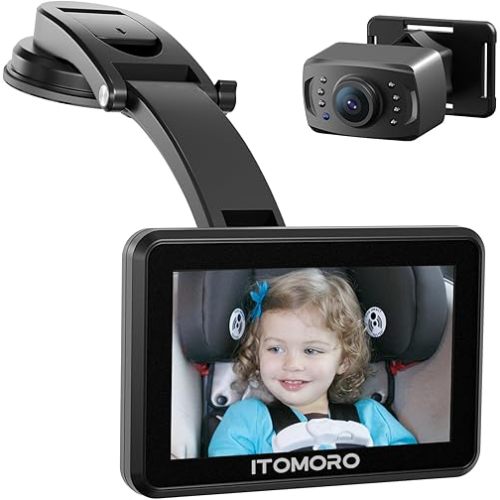Itomoro Baby Car Camera for Backseat, 4.3" IPS HD Car Monitor for Baby Rear Facing with IR Night Vision and Wide View, Easy Install Carseat Camera for New ParentsSafe Driving