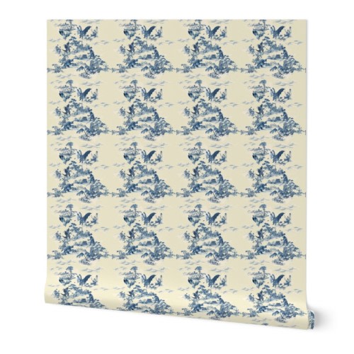 Godzilla and friends toile (blue) Wallpaper | Spoonflower