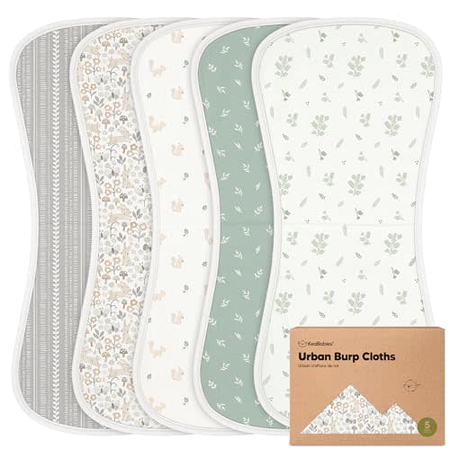 Organic Burp Cloths Baby Boy & Girl - 5-Pack Super Absorbent Cotton Burping Cloths for Babies, Soft & Plush Newborn Spit Up Rags, Infant Towels for Milk Spit Up, Unisex, Large 21" x 10" (Prairie)
