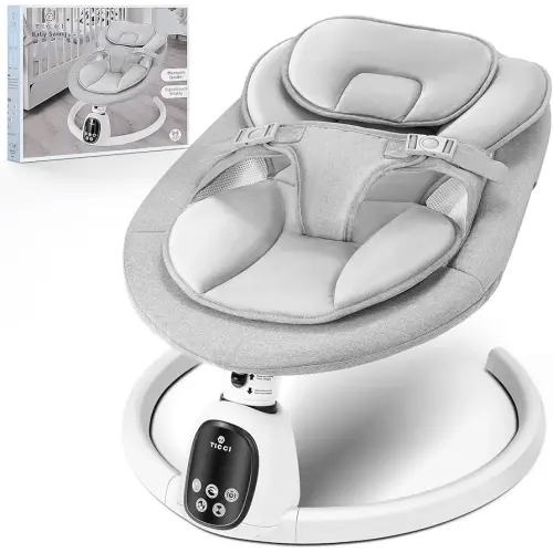 T TICCI Baby Swings for Infants, 5 Speed Bluetooth Baby Bouncer, Motorized Bluetooth Swing, Built-in 3 Timer Settings, Music Speaker, Remote Control, 0-6 Months, Grey