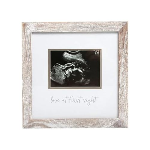Pearhead Love at First Sight Sonogram Picture Frame, Gender Neutral Ultrasound Keepsake, Holiday Baby Gift, Christmas GIft For Expecting Parents, Ideal Pregnancy Gift, Baby Shower and Nursery Decor, 4” x 3” Photo Insert, Rustic