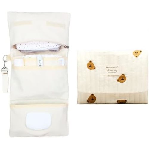 Baby Bag Organizer, Waterproof Mini Diaper Bag, Foldable Mom Travel Set, Diaper Organizer, with Gift for Baby Shower (Bear)