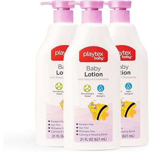 Playtex Baby Lotion, Lavender Chamomile, 21 oz. Bottle, 3-Pack, Gentle, Moisturizing Formula with a Calming and Relaxing Scent, Free of Dyes, Parabens and Phthalates