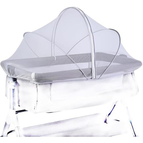 Portable Bassinet Cover with Mosquito Net & 2-Way Zipper, Bassinet Mosquito Net Cover, Bassinet Bedside Sleeper Crib Tent for Toddler Baby, Mosquito Net for Baby Crib to Keep Cats/Bugs Out (White)