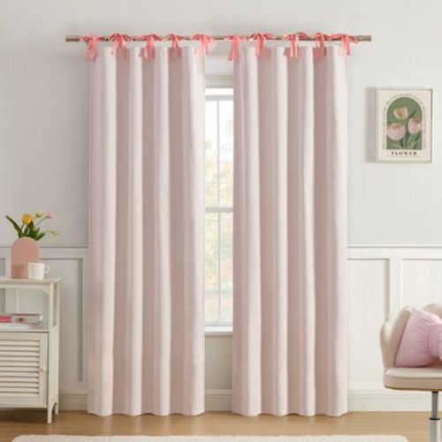 Ecologee Jill 100% Blackout Tie Top Single Curtain Panel, Coral, 38" W x 95" L