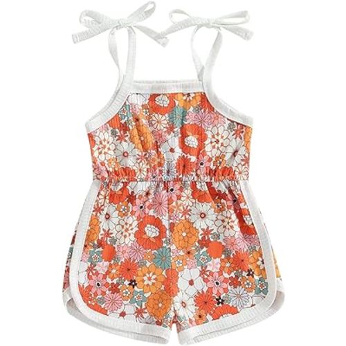 WZTYYDS Toddler Baby Girl Summer Clothes Floral Romper Tie-Up Strap Halter Jumpsuit Infant Summer Sling Playsuit 6M-3T