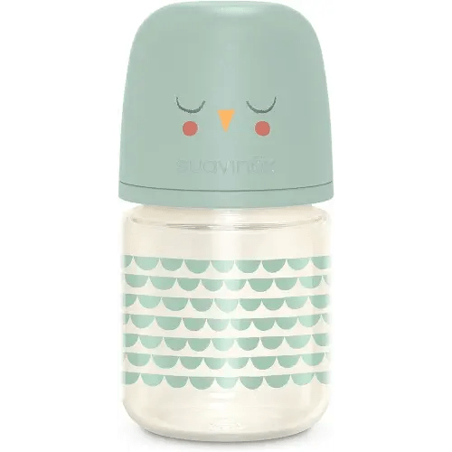 Suavinex Bonhomia Glass Baby Bottle with SX PRO Silicone Nipple, Anti Colic Baby Bottles, Baby Bottles for Breastfed Babies, Slow Flow, 0mo, 4oz, Mint