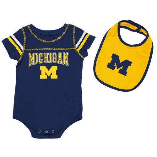 Michigan Wolverines Colosseum Newborn & Infant Chocolate Bodysuit & Bib Set - Navy/Gold
