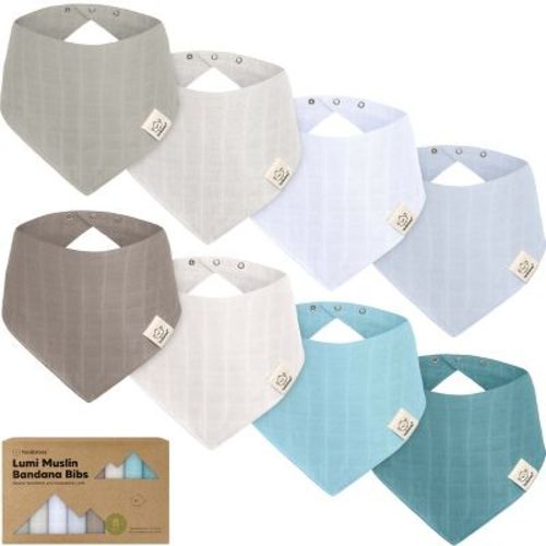 8pk Lumi Muslin Baby Bibs, Bandana Bibs for Baby Boy, Baby Girl, Muslin Drool Bib for Newborn, Toddler (Pine)