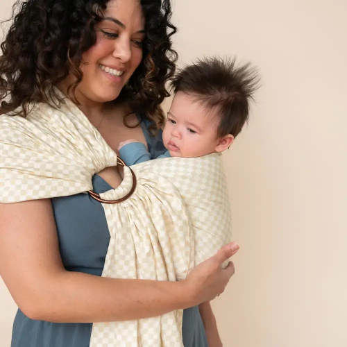Flax Ring Sling | Timeless Tan & White Checker Print Babywearing