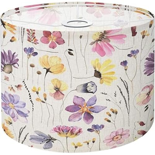 Drum Lamp Shade Seamless floral pattern herbarium style colored flowers abstract Lampshade for Floor Lamps Table Lamps Pendant Light 8.9"x11" Linen Lampshades Replacement Large Lamp Shade