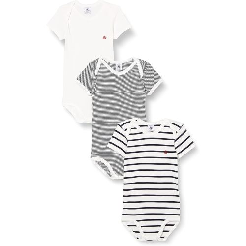 Petit Bateau Babies' Short-Sleeved Stripy Cotton Bodysuits - 3-Pack STYLE A01TC SIZES 3-36 MONTHS