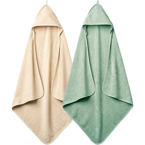 Baby Hooded Towel – Organic Cotton Baby Bath Towels, 32" x 32" Super-Soft and Absorbent Baby Towels for Newborn 2-Pack (Fog/Roman Green)