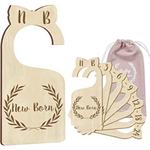 [Upgraded] Premium Wood Baby Closet Dividers Set of 7 from Newborn to 24 Months Baby Clothes Organizer Nursery Baby Closet Hanger Organizers Decor for Baby Boys or Girls (DoubleSided-1)