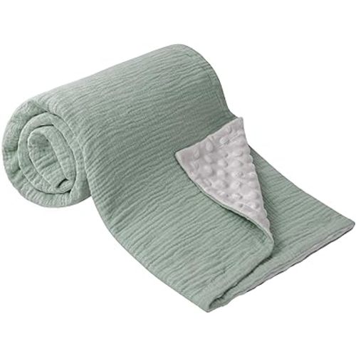 Bearmoss Baby Blankets for Unisex Boys Girls, Soft Nursery Crib Blankets with Muslin Cotton Front and Dotted Fleece Back for Newborns Toddlers 30x40inch (Sage Green)