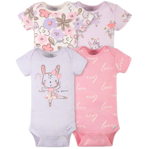 4-Pack Baby Girls Bunny Ballerina Short Sleeve Onesies® Bodysuits