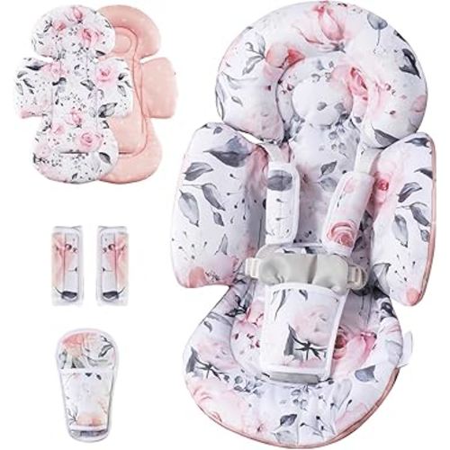 Infant Insert Compatible with 4moms Mamaroo Swing & Graco Swing and Infant Car Seat, Newborn Insert, Baby Head and Body Support, Reversible Design, Breathable Soft Fabric, 1Pcs - Pink Floral