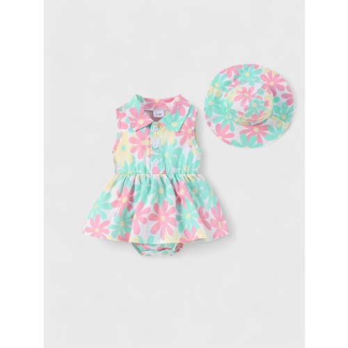 Infant Baby Girl Neon Daisy Dress with Hat - 3-6 months