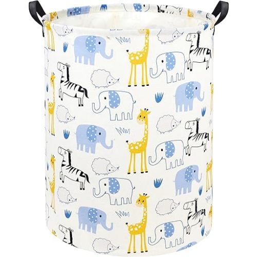 HIYAGON Baby Laundry Basket Baby Hamper for Nursery Girl Kids Hamper Cute Kids Storage Toy Bin Organizer Blue Animal Room Decor for Home(Blue Animal)