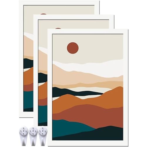 White 16x24 Picture Frame Set of 3, High Transparent Frame for 16 By 24 Photo Collage Canvas Poster Size Wall Mount and Tabletop Horizontally Vertically (White, 16 x 24 inches)