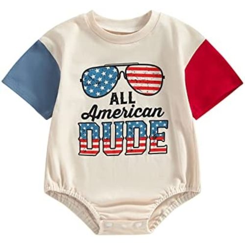 MoZiKQin Baby Boy Girl 4th of July Outfit Newborn Oversized USA Romper American Flag Onesie Independence Day Outfit