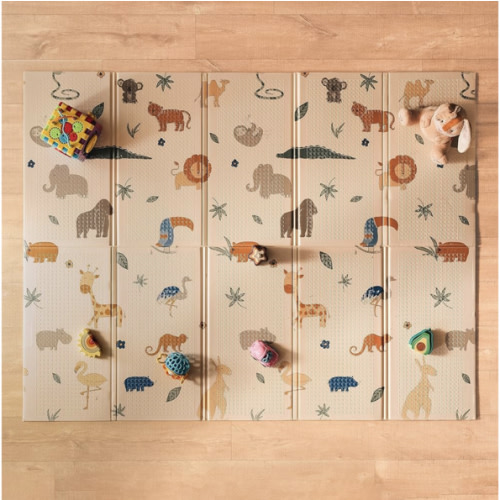 Nuby Reversible Baby Floor Mat - Foldable and Lightweight Baby Play Mat for Floor - Easy Storage and Travel - Safari