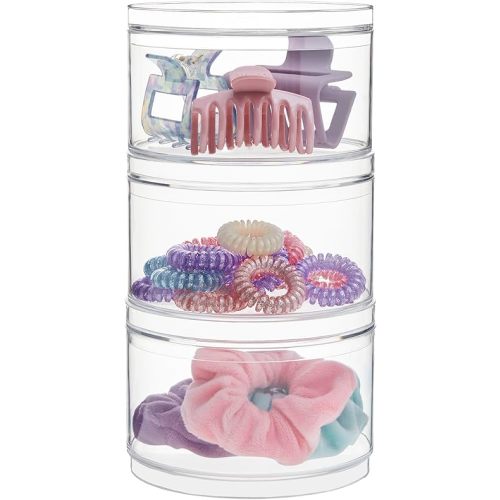 STORi Bella Stackable Clear Plastic Container (Set of 3) Round Vanity Storage Organizers with Lids for Hair Accessories & Beauty Supplies | Made in USA