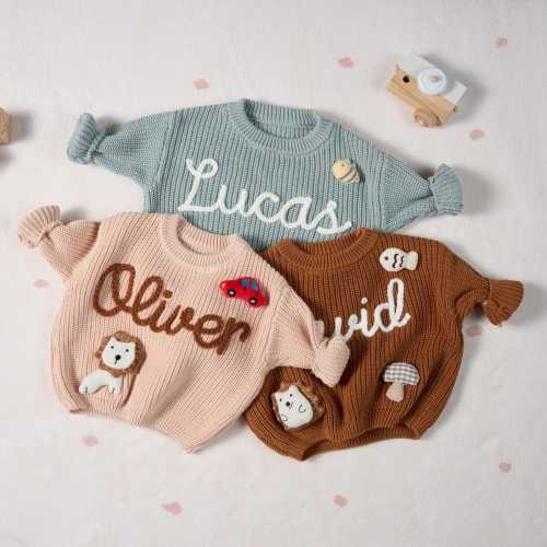 Personalized Sweater - Custom Embroidered Baby Sweater -  Toddler Knit Sweatshirt - Baby Name Jumper