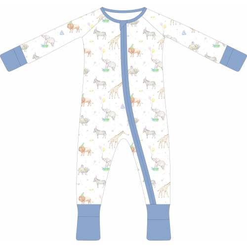 Party Animals (Blue) Zip Pajama