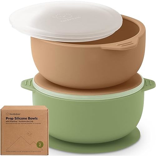 KeaBabies 2-Pack Baby Bowls with Suctions, Lids - Silicone Suction Bowls for Baby Boy, Girl, Toddlers Suction Bowls, Kids Bowl, Silicone Bowls for Baby Food, BPA-Free, Dishwasher Safe (Desert)