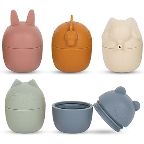 Non Toxic, Silicone Bath Toys-5 Pack Animal Bathtub and Water Toys for Babies
