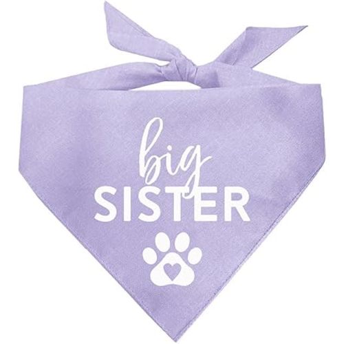 Big Sister with Heart Paw Dog Bandana | 100% Cotton Triangle | Made in USA | New Baby | Pregnancy Announcement Photoshoot Prop | Gender Reveal | Lavender One Size (86)