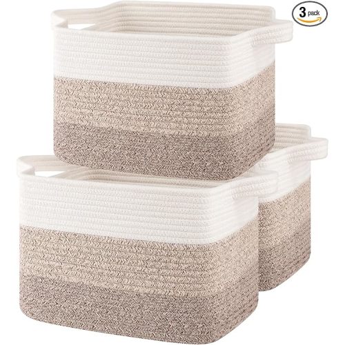 Storage Baskets for Organizing, Woven Baskets for Shelves, Rectangle Decorative Organizer for Storage Clothes, Toy, Books, Towels Nursery Bins 3 Pack (Gradient Yellow, 13"x9.85"x8.7")