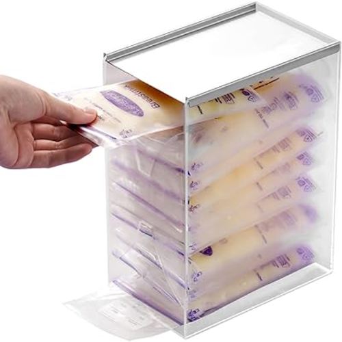Breast Milk Storage Bags Freezer Organizer for Fridge, Clear Acrylic Breast Milk Storage Tower with Freezing Tray, First-in First-Out Container Storing Systerm, Baby Breastfeeding Essentials