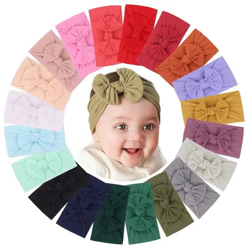 jollybows 20pcs Baby Girls Nylon Headbands Turban Hair Bows Hair Band Elastic Hair Accessories for Kids Toddlers Infants Newborn