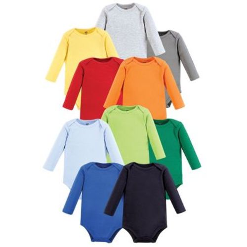 Hudson Baby Infant Baby Cotton Long Sleeve Bodysuit 10pk, Solid Primary, 0-3 Months