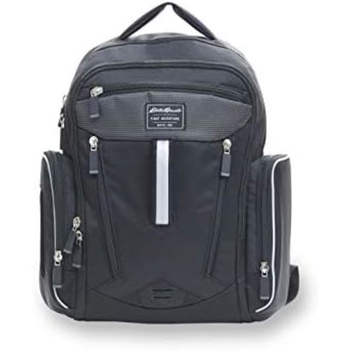 Eddie Bauer Places & Spaces Bridgeport Diaper Bag Backpack, Cooler Bottle Pockets and Changing Pad Included, Black, 1 Count (Pack of 1)