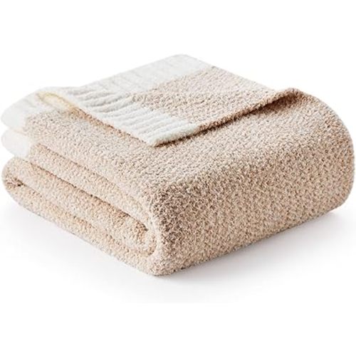 Snuggle Sac Twin Size Beige Blankets for Bed, Super Soft, Warm, Cozy Knit Fuzzy Plush Blankets Oversized for Sofa, Living Room, Heather Beige, 60"x80"