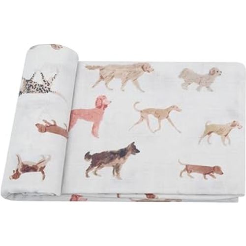 LifeTree Baby Swaddle Blanket Dog, 70% Viscose from Bamboo and 30% Cotton Muslin Swaddles Blankets Boys Girls Nursery Essentials for Girls and Boys, Registry, Large 47" x 47", Puppies Dog Print