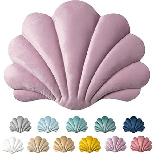 Ashler 3D Throw Pillows Shell Shaped Accent Throw Pillow, Soft Velvet Insert Included Cushion for Couch Bed Living Room, Pack of 1, Pink Purple, 14 X 11 inches