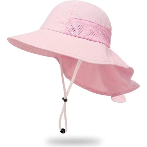 Toddler Baby Sun Hat Kids Summer UPF 50+ for Boys Girls Adjustable Beach Hats with Bucket Wide Brim Age 1-7 Years