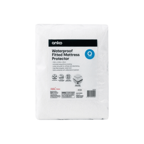 Waterproof Fitted Mattress Protector - Queen Bed, White - White - Queen Bed