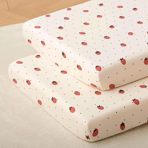 SDY Strawberry Crib Sheet,2Pk Microfiber Jersey Baby Fitted Crib Sheet,Cute Toddler Bed Sheets for Girls and Boys 28" x 52"x8"