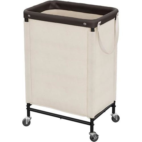 StorageWorks Laundry Hamper, 90L Rolling Laundry Sorter Cart with Removable and Washable Liner Bag, Clothes Hamper with Wheels and Handle for Laundry Room and Bedroom, Beige