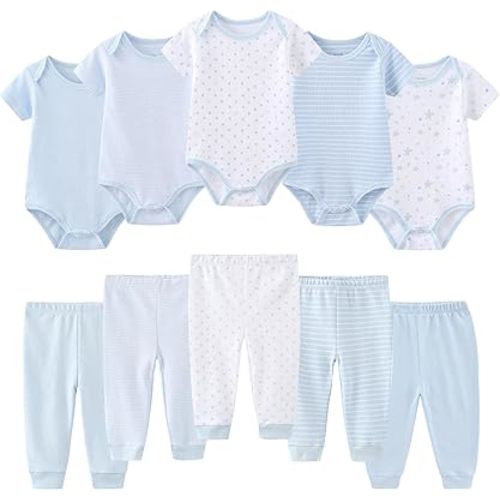 Baby Bodysuit and Pant Set 10-pcs Cotton Soft Newborn Clothes Outfits