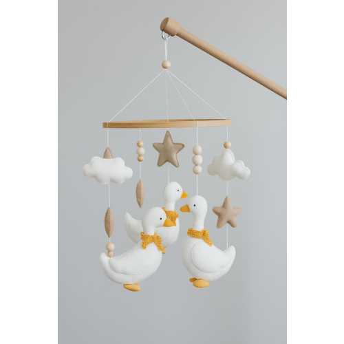 Music Box Mobile Woodland Crib Cheerful Swans Baby Room Accessory Mobile Nursery Felt Rabbit Sky Baby Mobile Hanging Star Neutral Mobile