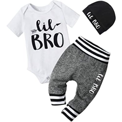 Fommy Newborn Baby Boy Clothes New to The Crew Letter Print Romper+ Pants+Hat 3PCS Outfit
