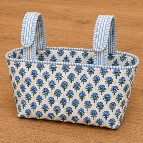 Blue Floral Block Print Stroller Organizer Caddy.