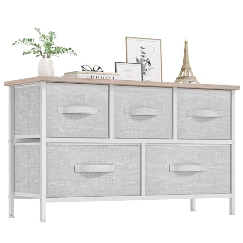 YITAHOME Dresser with 5 Drawers - Fabric Storage Tower, Organizer Unit for Bedroom, Living Room, Closets - Sturdy Steel Frame, Wooden Top